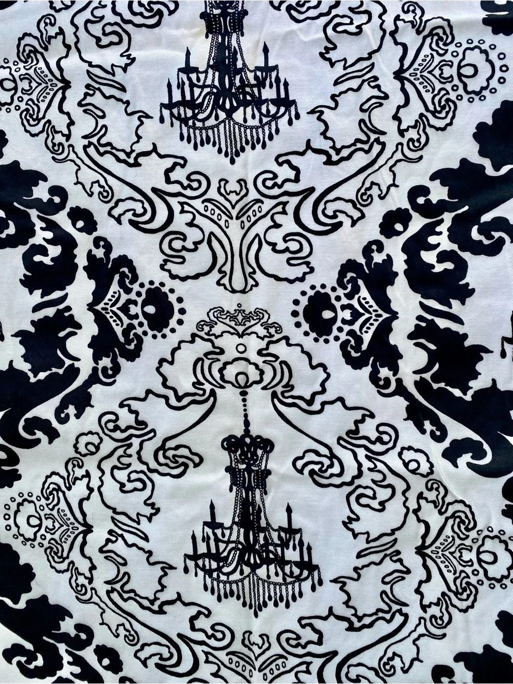Black White Chandelier Damask Cotton Curtain Panels - Pair of 2